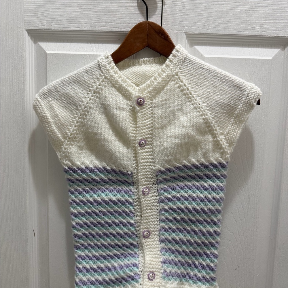 Cozy Knit Kids Top - White and Purple Stripes- Handmade